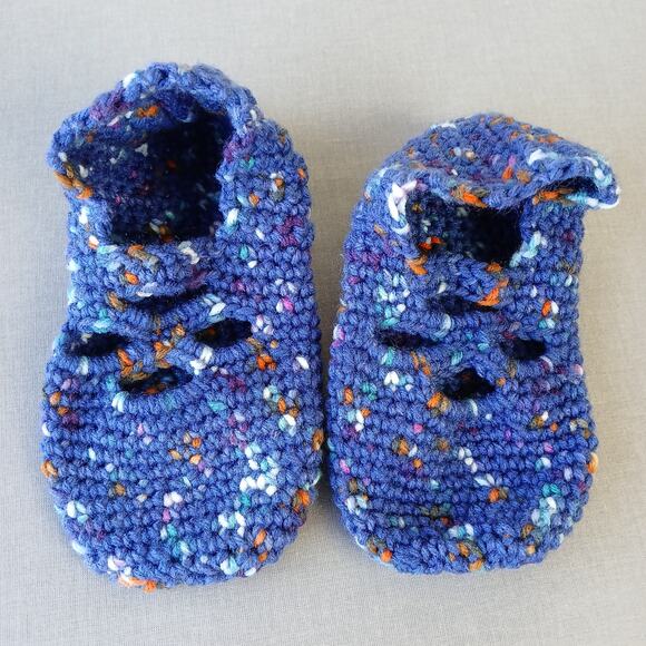 Navy Speckle Ballet Style Crochet Slippers sz 7 square toe premade Posh Hooking - Picture 9 of 9